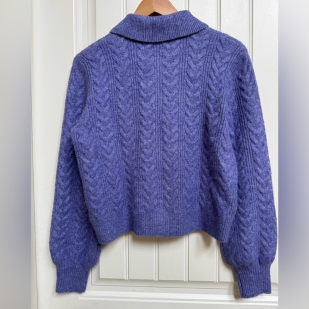 Twik Lavender Lilac Cable Knit Cardigan Acrylic Collared Button Up Size M - Picture 2 of 6
